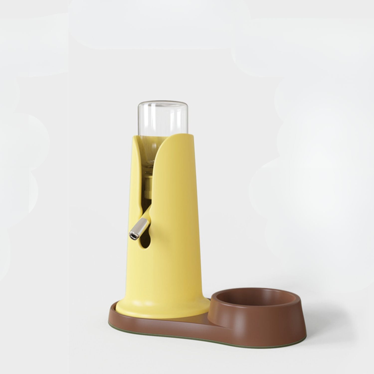 hamster drinkfontein staand geel en bruin met drinkmond en bakje